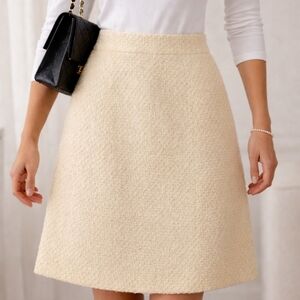 CHANEL Cream Yellow Wool Blend  Textured A-Line Skirt Women's Size Medium